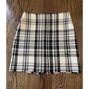 New frontier VTG plaid wool A-line mini skirt Sz. 4 white black preppy academia